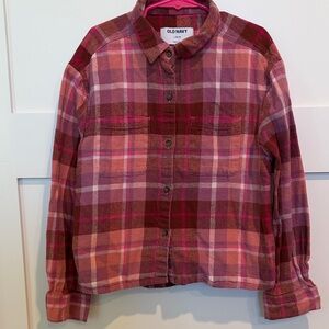 Old Navy Pink and Burgundy Plaid Flannel Shirt Jacket